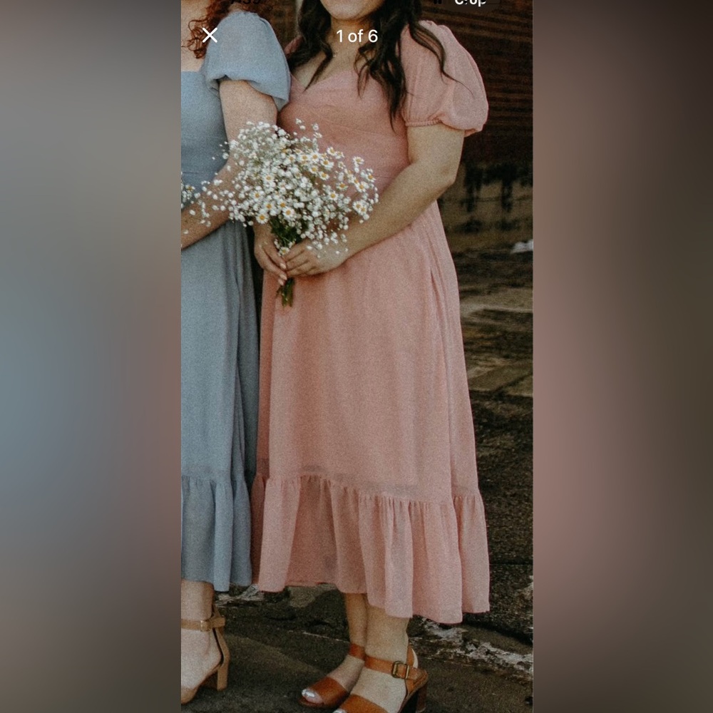 Azazie Baby Pink Cap Sleeve Midi Dresss